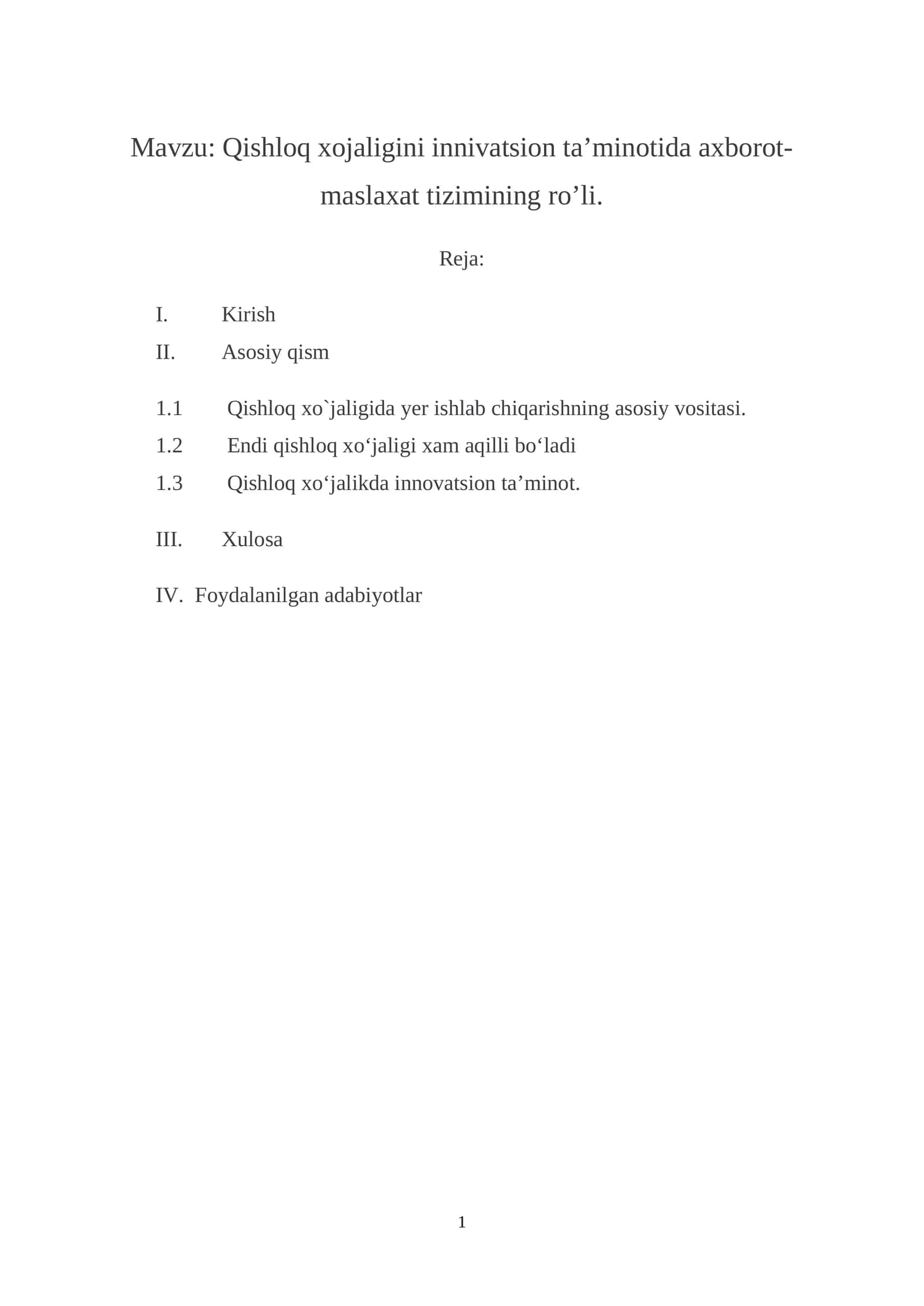 Qishloq xoʻjaligining innavatsion taʼminotida axborot- maslahat tizmining roʻli