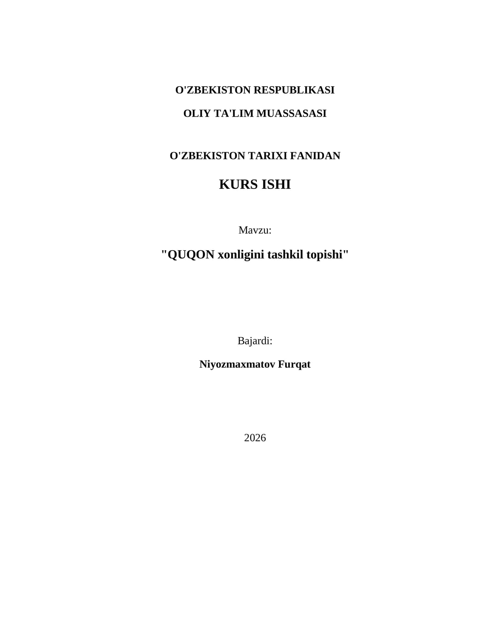 "QUQON xonligini tashkil topishi"