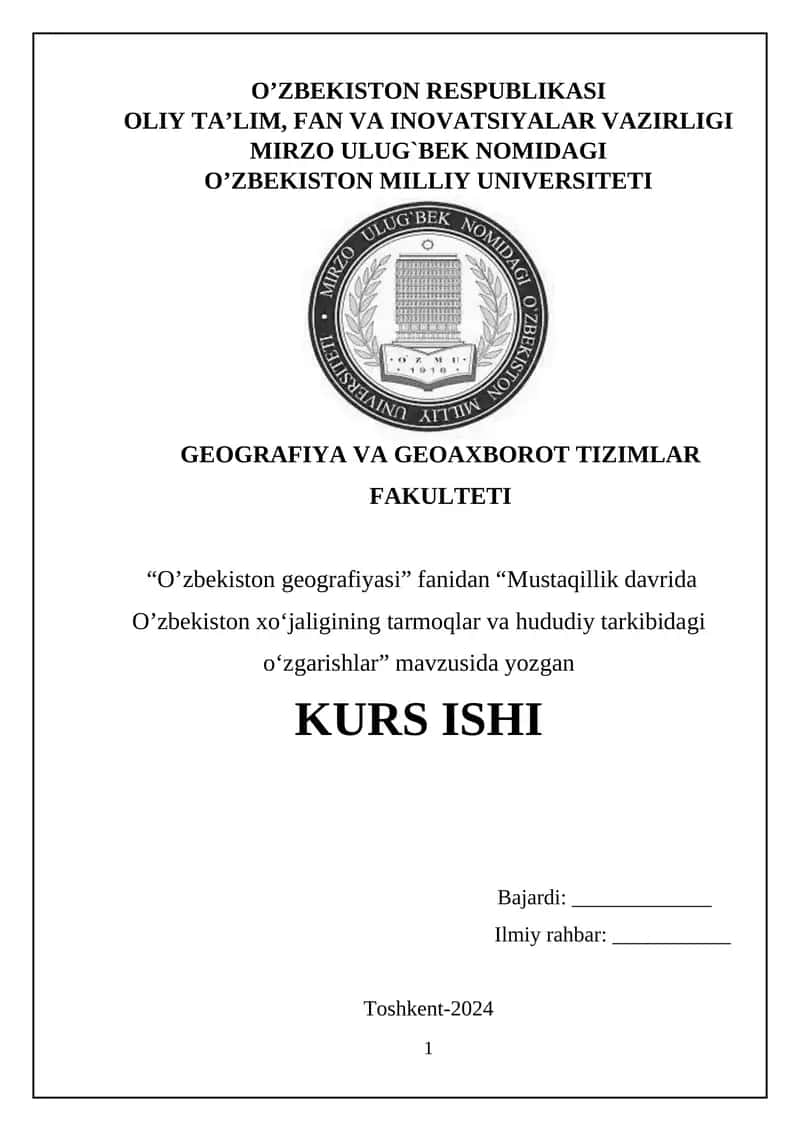 Mustaqillik davrida O’zbekiston xo‘jaligining tarmoqlar va hududiy tarkibidagi o‘zgarishlar