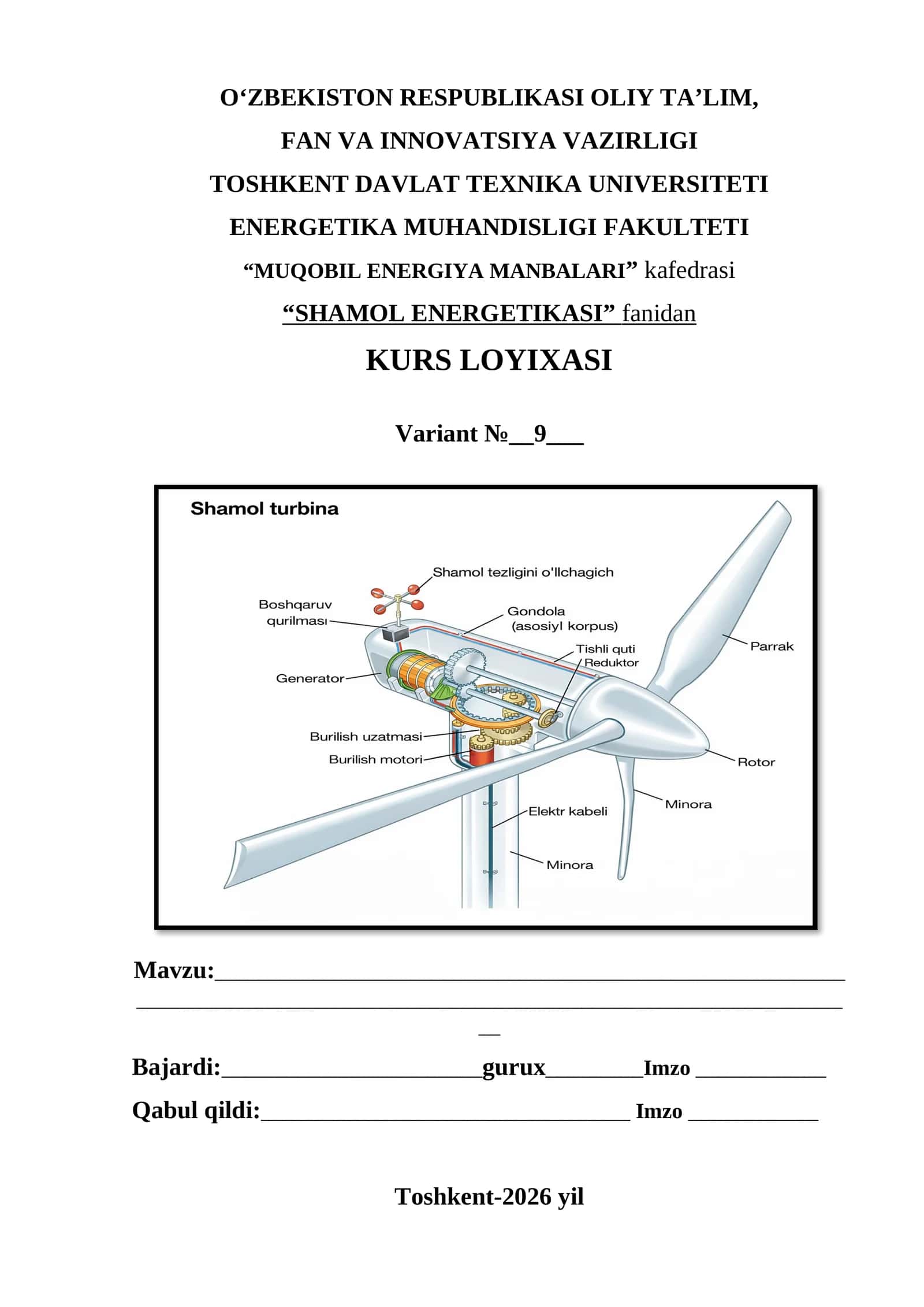 9-variant SHAMOL ENERGETIKASI kurs ishi