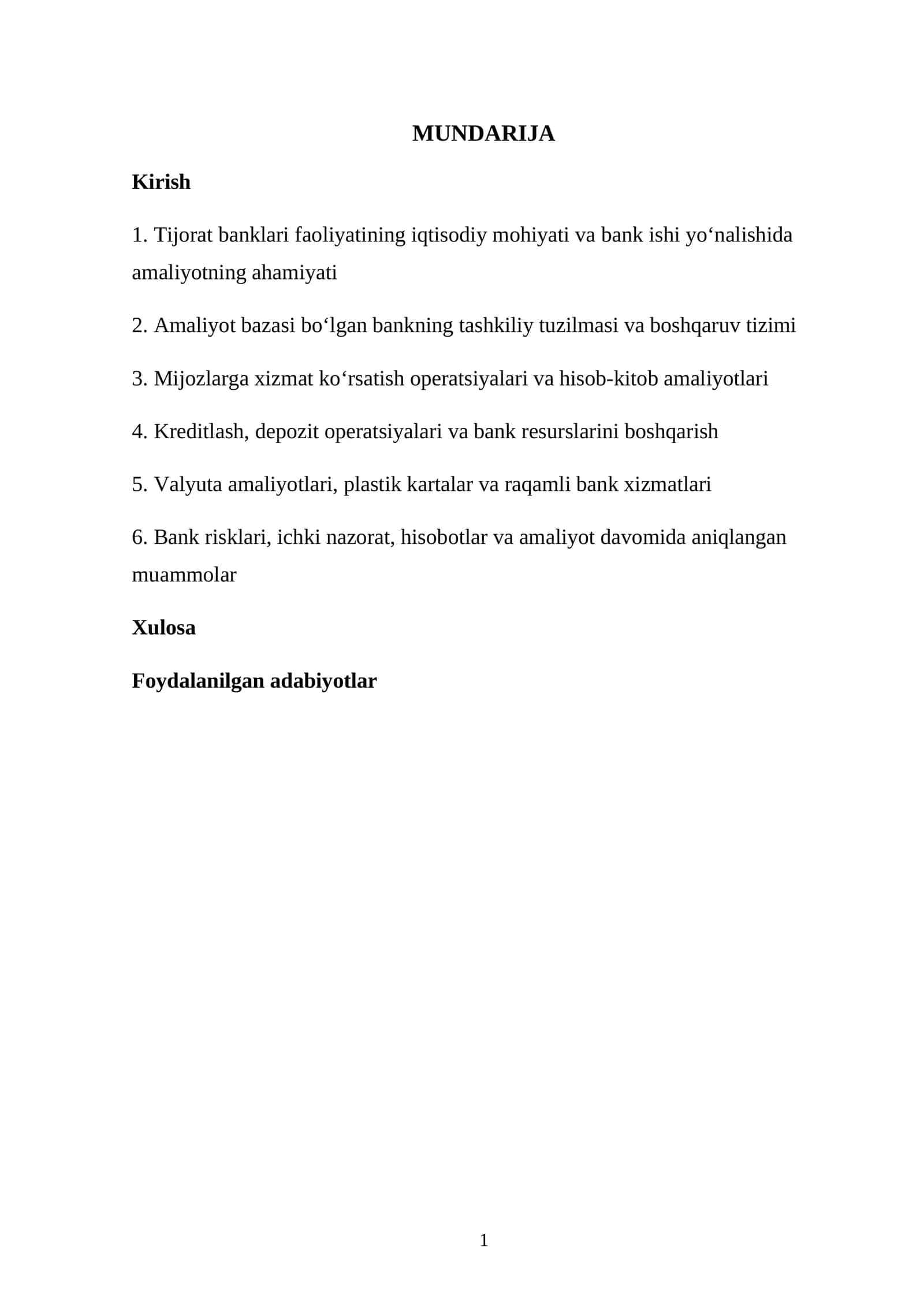 bank ishi amaliyot hisoboti