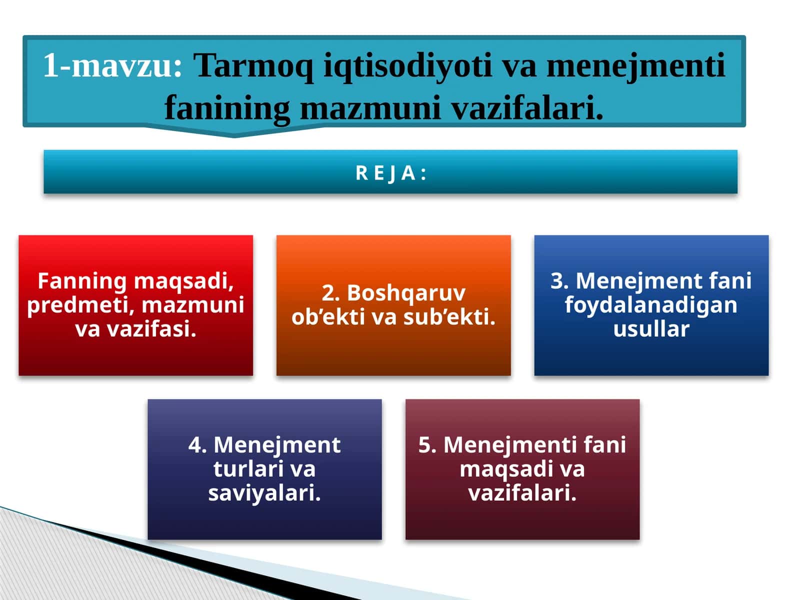 Tarmoq iqtisodiyoti va menegmenti fanining mazmuni va vazifalari