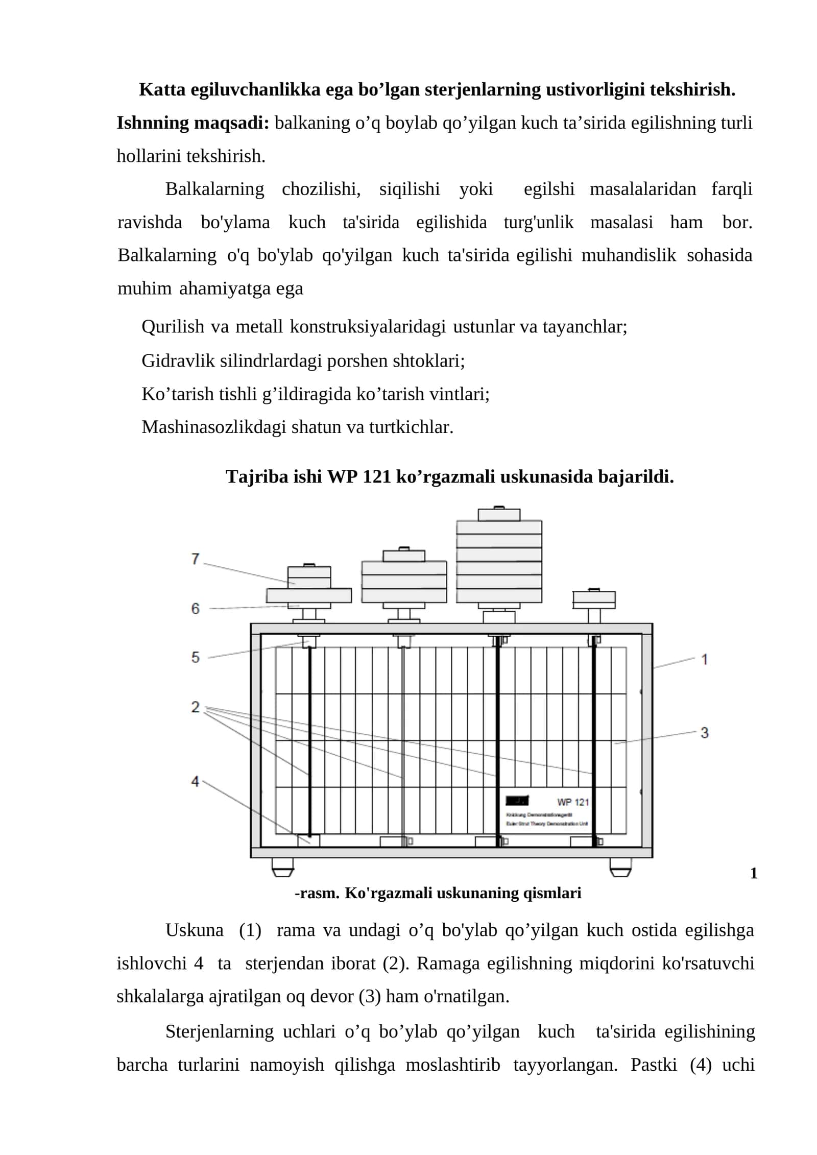 Sterjenlarning ustivorligi tekshirish