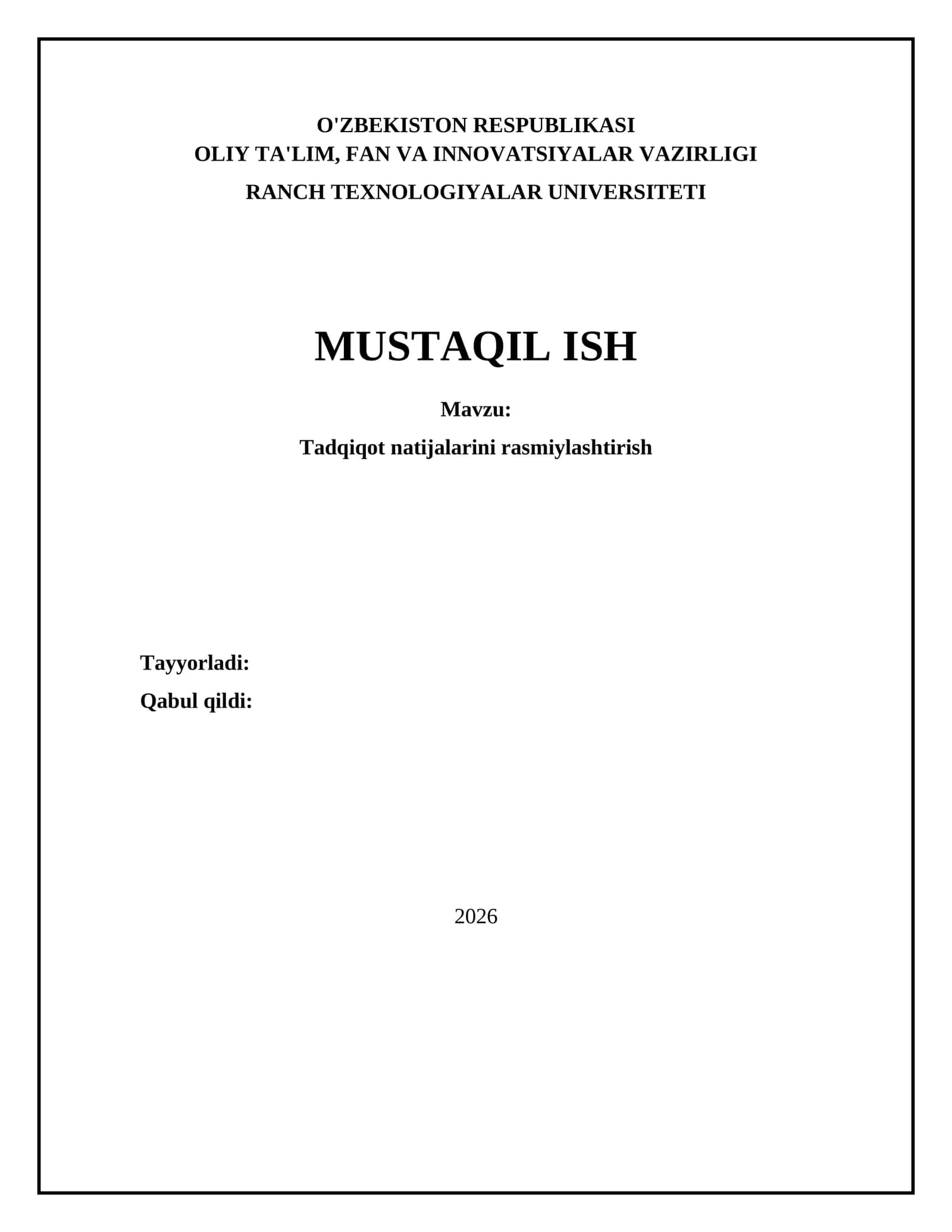 Tadqiqot natijalarini rasmiylashtirish