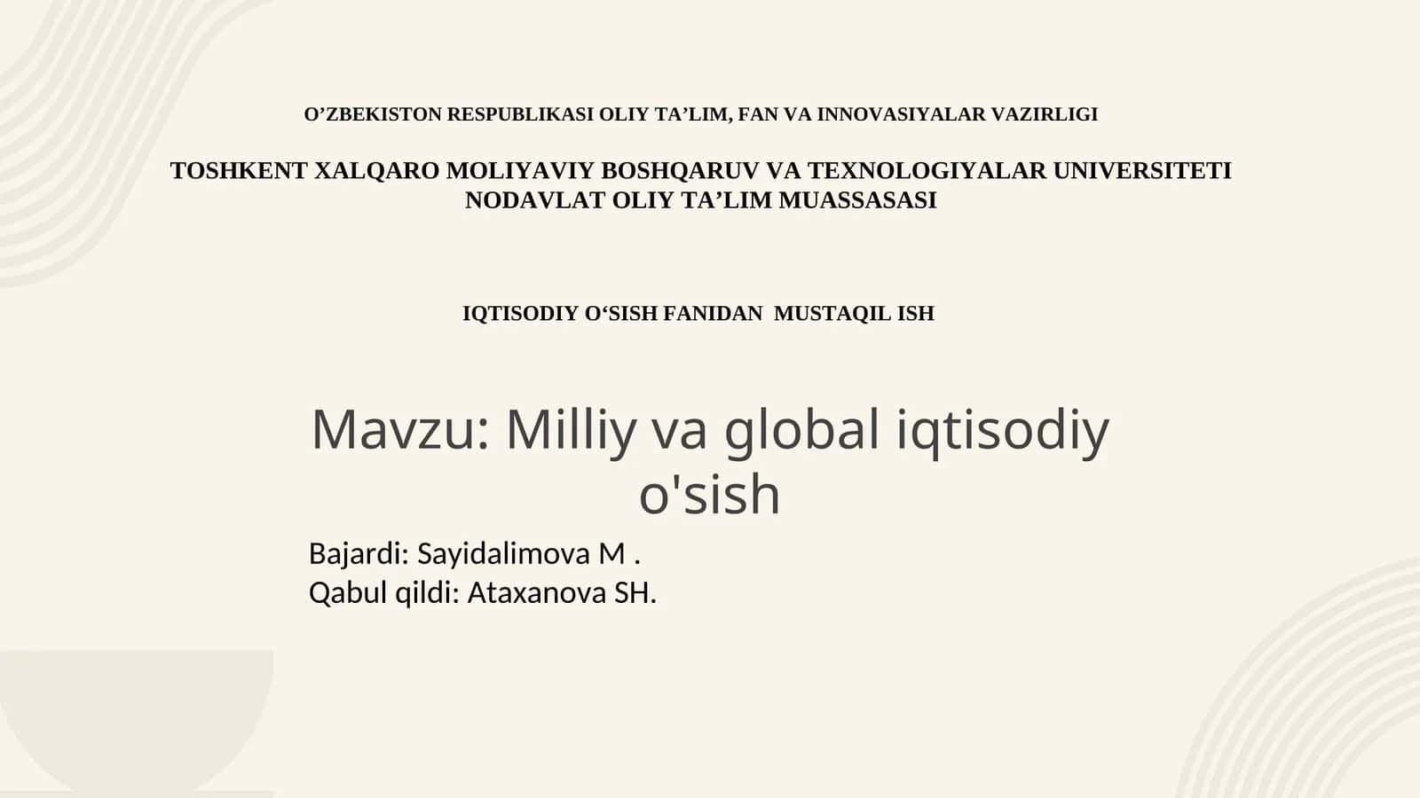 Milliy va global iqtisodiy o'sish