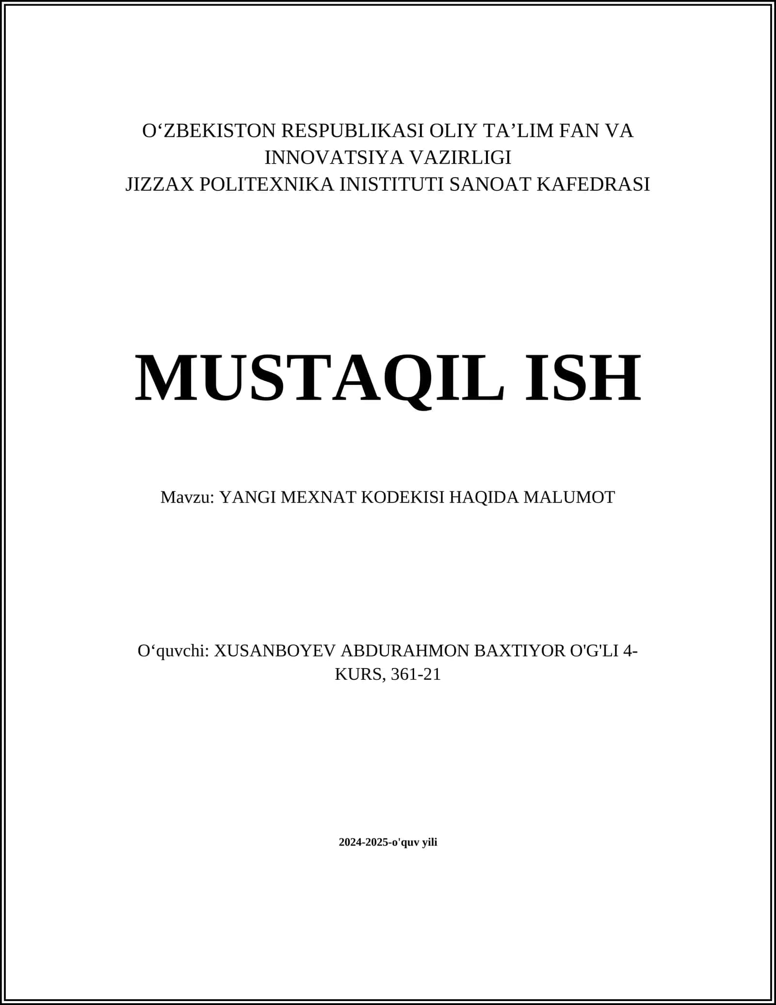 Yangi Mexnat Kodeksining Joriy Etilishi