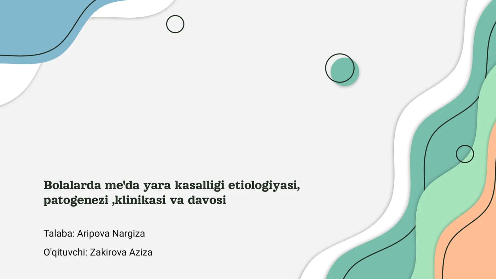 Bolalarda me'da yara kasalligi etiologiyasi, patogenezi,klinikasi va davosi