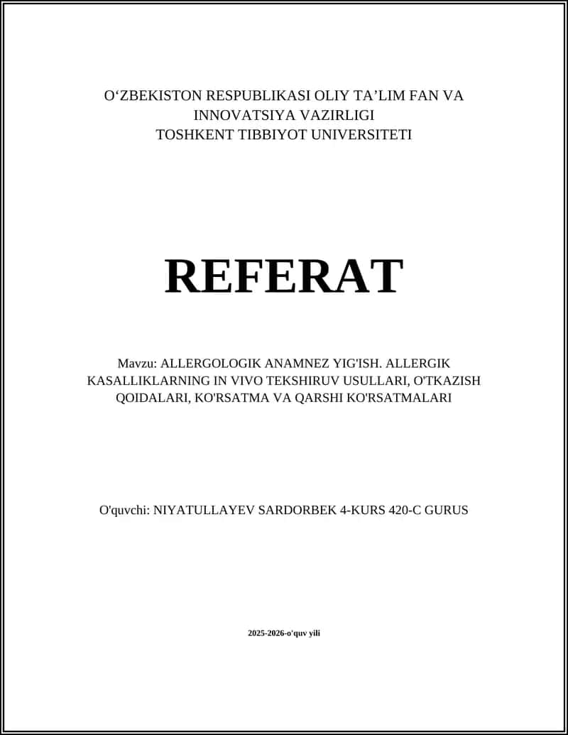 ALLERGOLOGIK ANAMNEZ YIG'ISH
