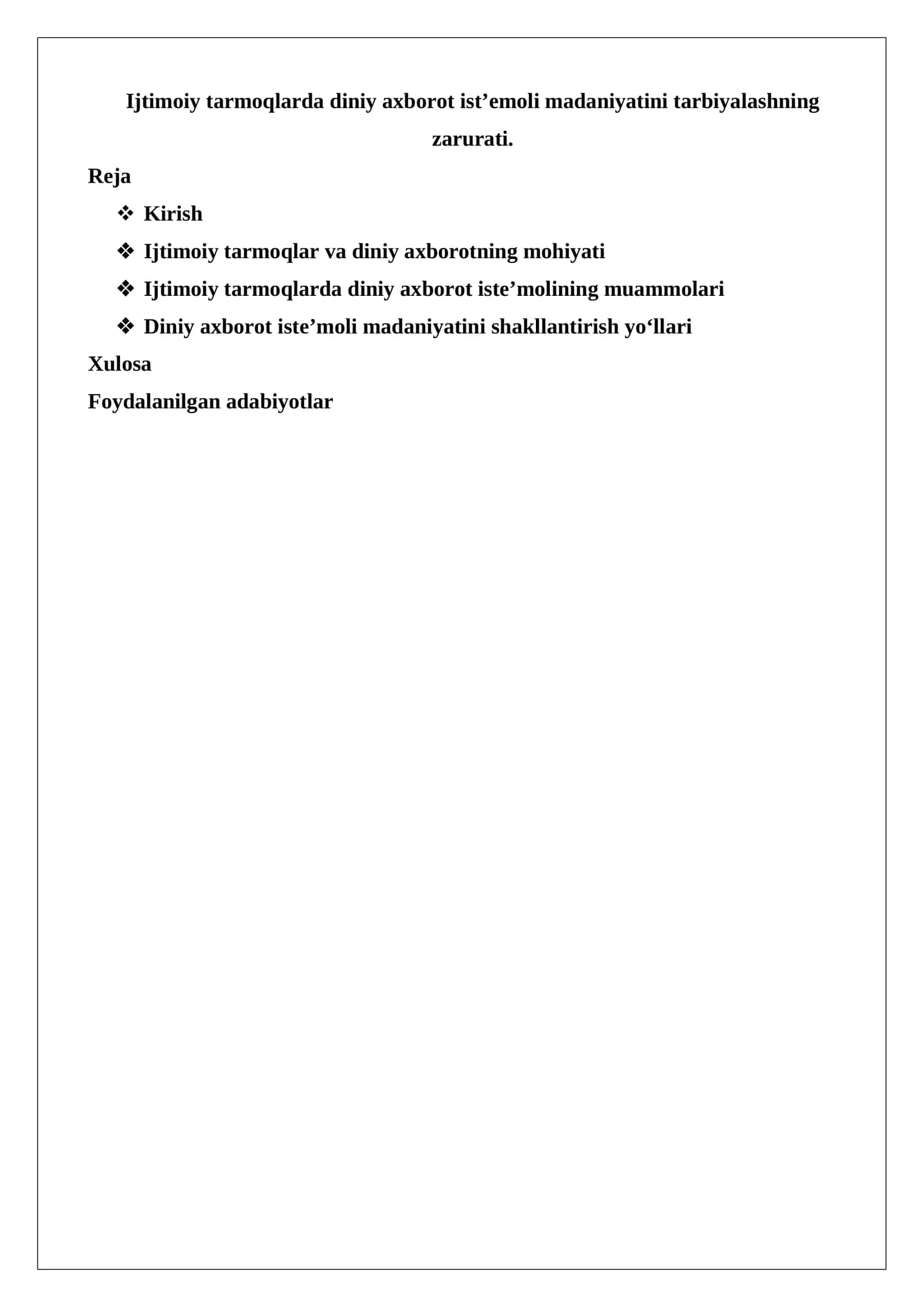 Ijtimoiy tarmoqlarda diniy axborot ist’emoli madaniyatini tarbiyalashning zarurati