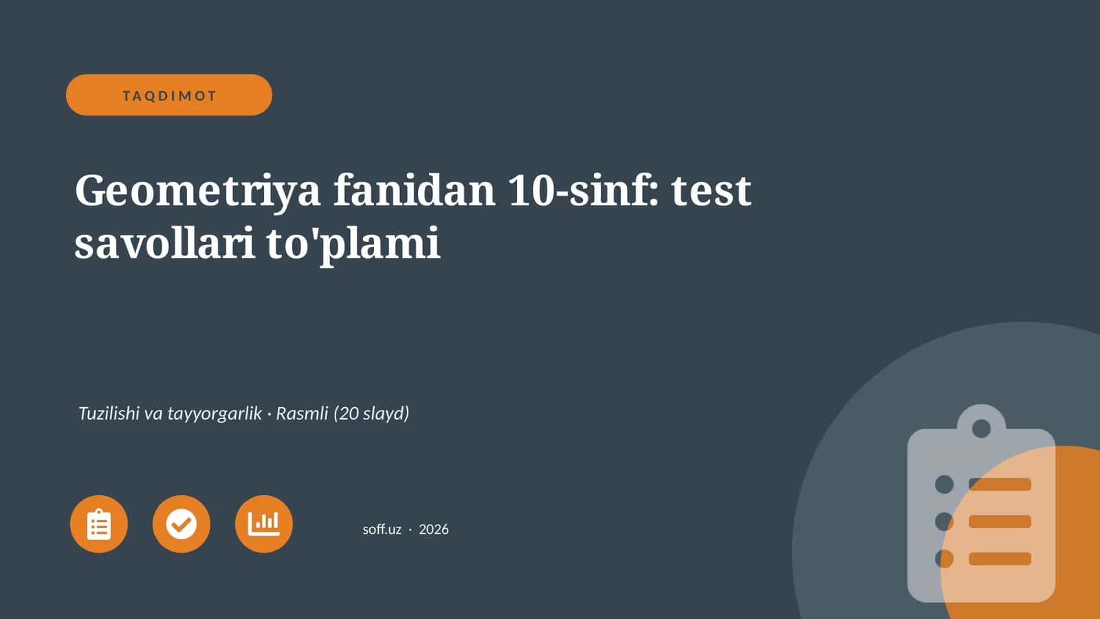 Geometriya fanidan 10-sinf: test savollari to'plami