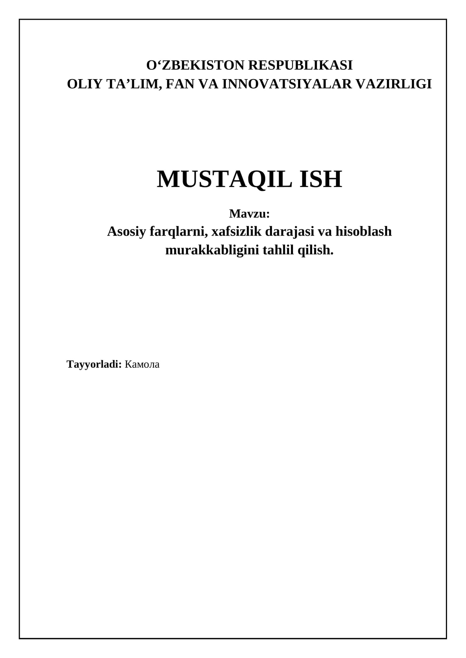 Asosiy farqlar tahlili va xavfsizlik darajasini baholash
