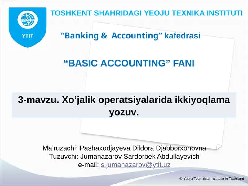 Xo‘jalik operatsiyalarida ikkiyoqlama yozuv
