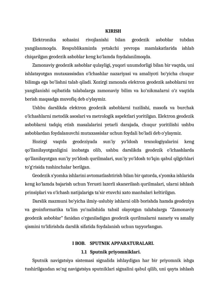Elektron geodezik asboblarni tuzilishi va amaliyoti