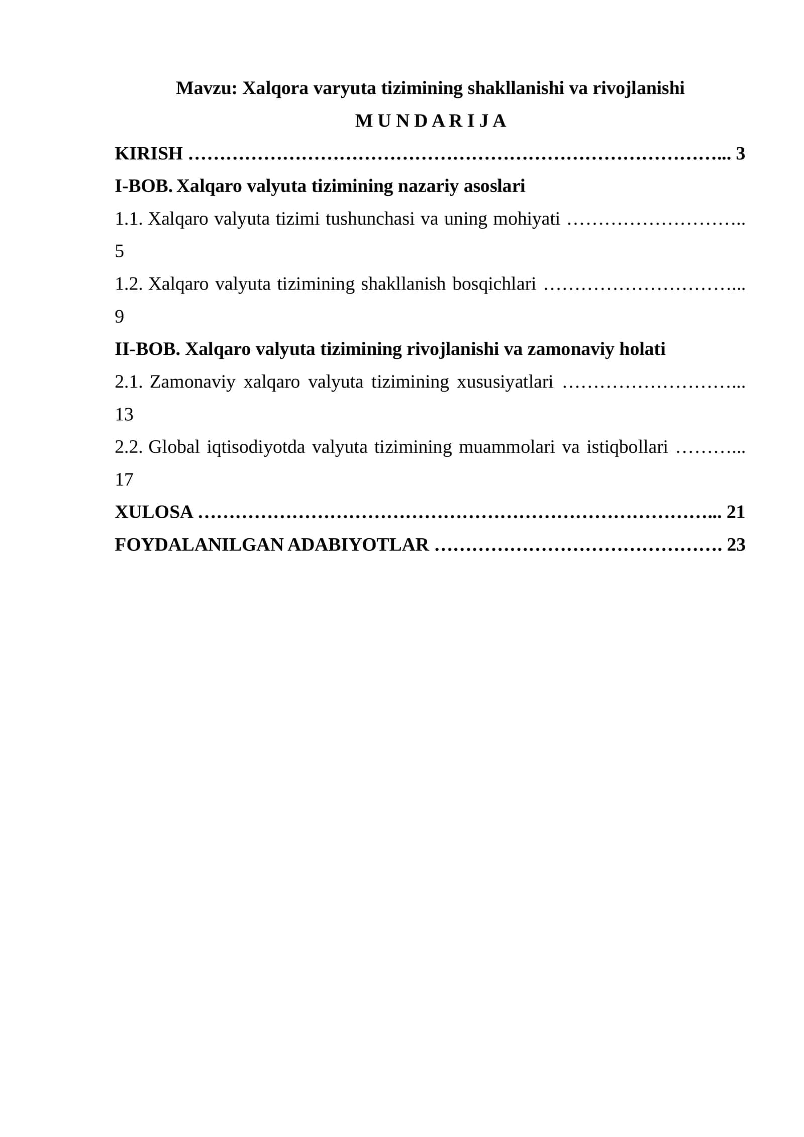 Xalqora varyuta tizimining shakllanishi va rivojlanishi