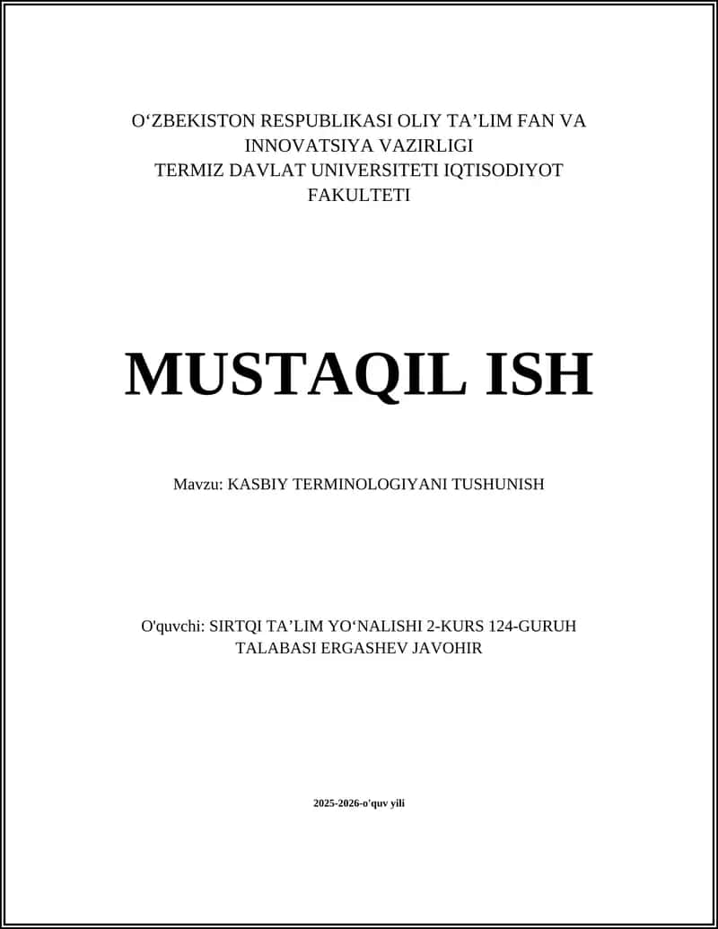 KASBIY TERMINOLOGIYANI TUSHUNISH