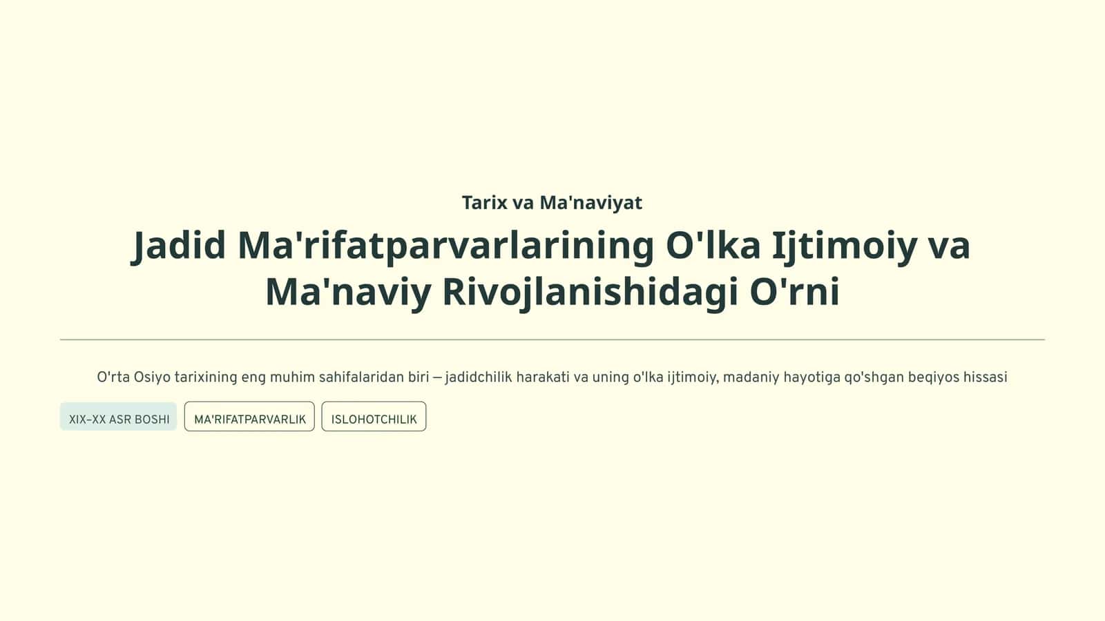 Jadid Ma'rifatparvarlarining O'lka Ijtimoiy va Ma'naviy Rivojlanishidagi O'rni