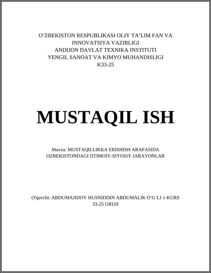 MUSTAQILLIKKA ERISHISH ARAFASIDA OZBEKISTONDAGI IJTIMOIY-SIYOSIY JARAYONLAR