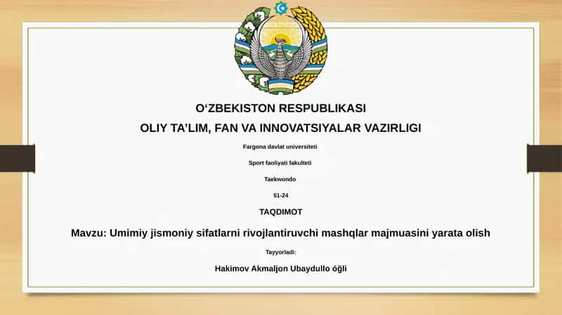 Umimiy jismoniy sifatlarni rivojlantiruvchi mashqlar majmuasi