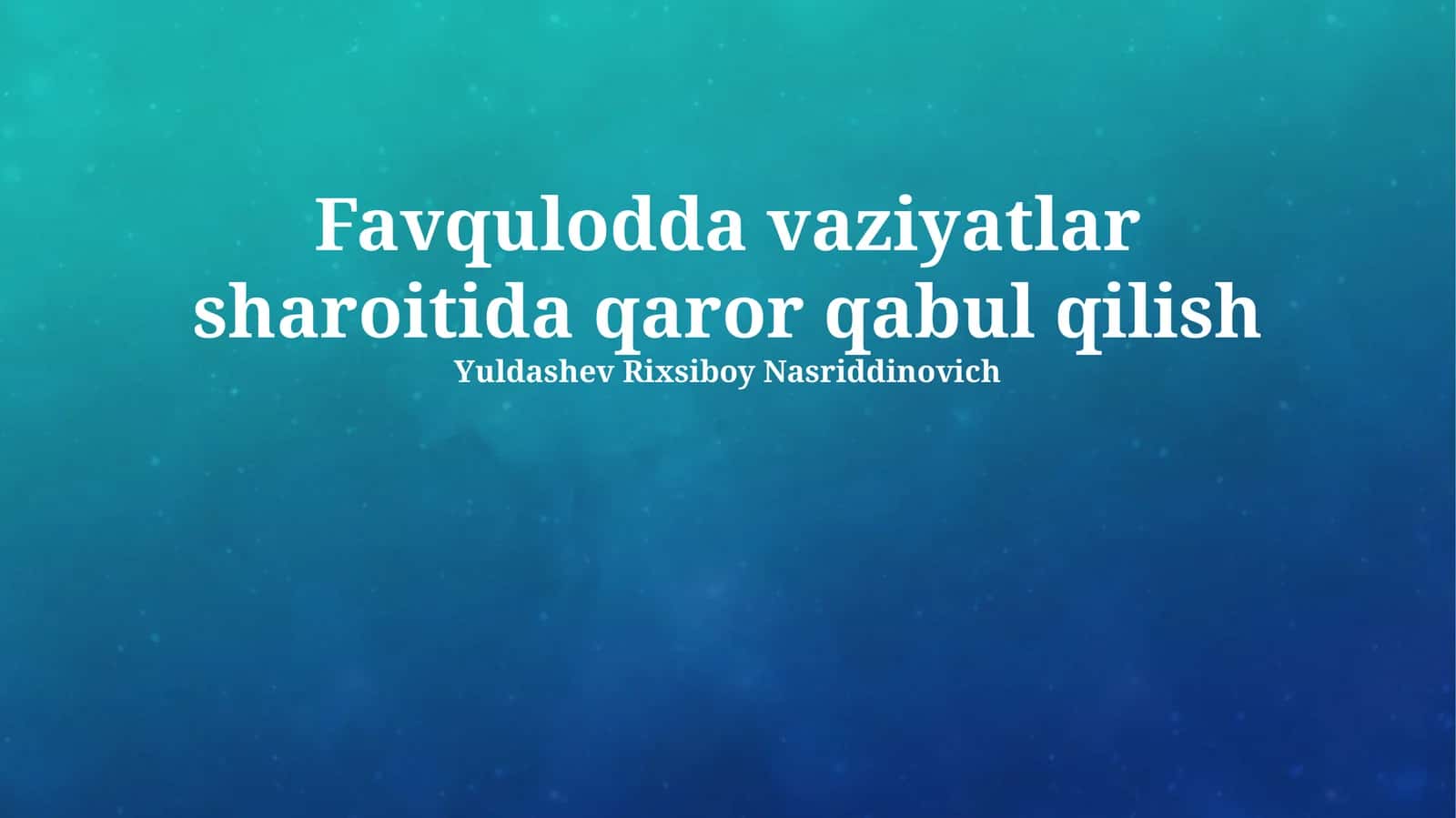 Favqulodda Vaziyatlarni Bartaraf Etish Boʻyicha Amalga Oshiriladigan Tadbirlar