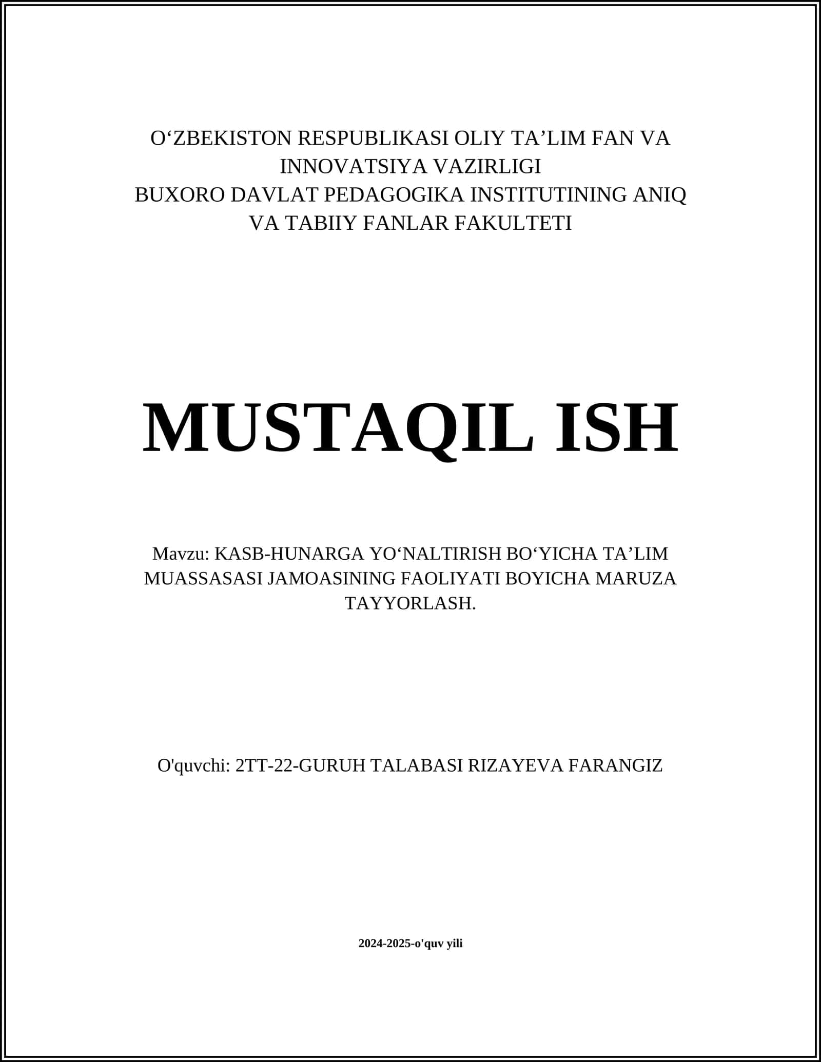 Kasb-hunar yo'naltirishda ta'lim muassasasining roli