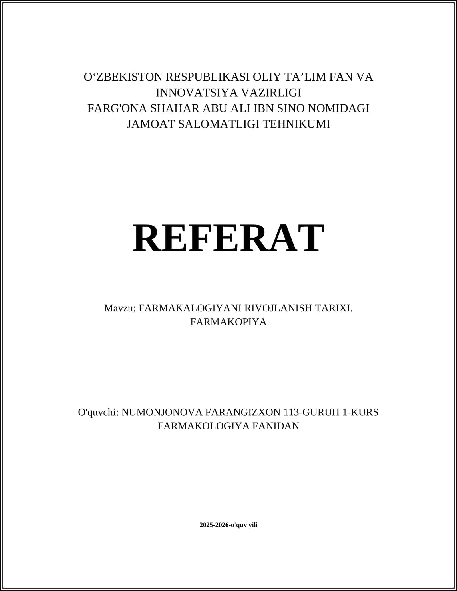 FARMAKALOGIYANI RIVOJLANISH TARIXI