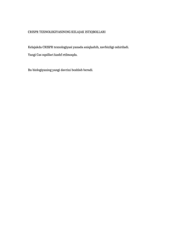 CRISPR TEXNOLOGIYASINING KELAJAK ISTIQBOLLARI