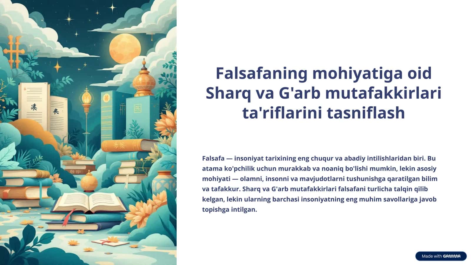 Falsafaning mohiyatiga oid Sharq va G'arb mutafakkirlari ta'riflarini tasniflash