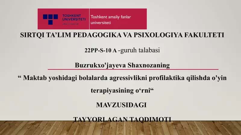 Maktab yoshidagi bolalarda agressivlikni profilaktika qilishda o'yin terapiyasining o‘rni.