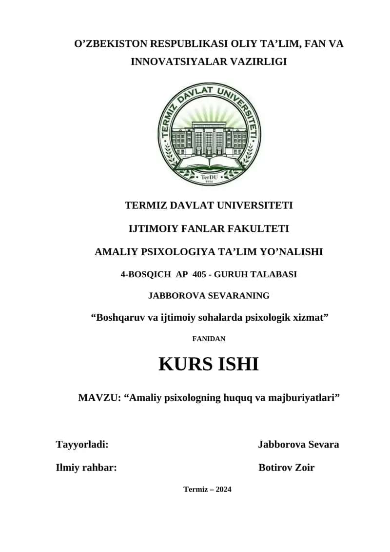Amaliy Psixologning Huquq va Majburiyatlari