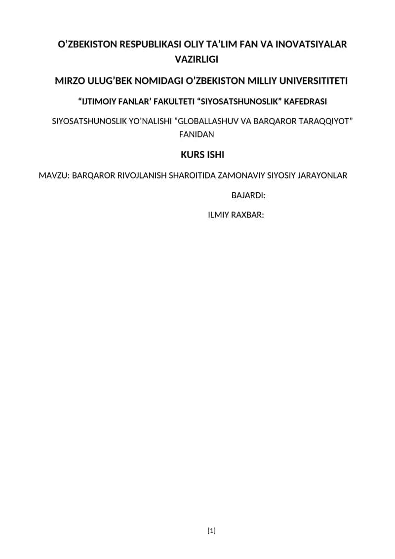 BARQAROR RIVOJLANISH SHAROITIDA ZAMONAVIY SIYOSIY JARAYONLAR