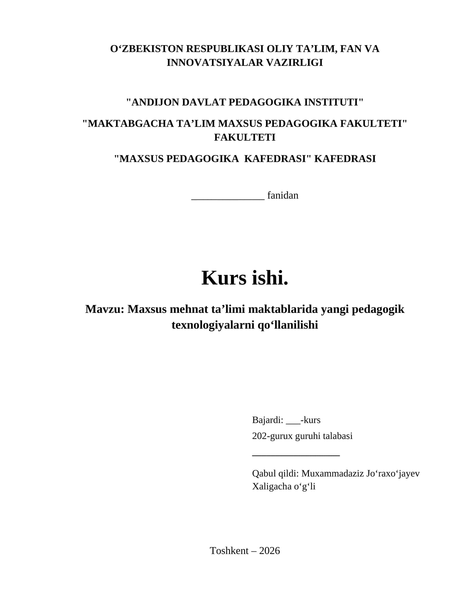 Maxsus mehnat taʼlimi maktablarida yangi pedagogik texnologiyalarni qoʻllanilishi