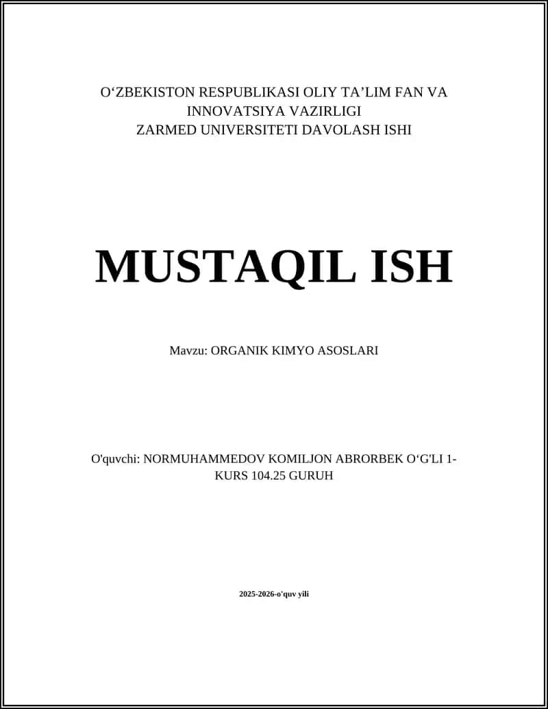 ORGANIK KIMYO ASOSLARI