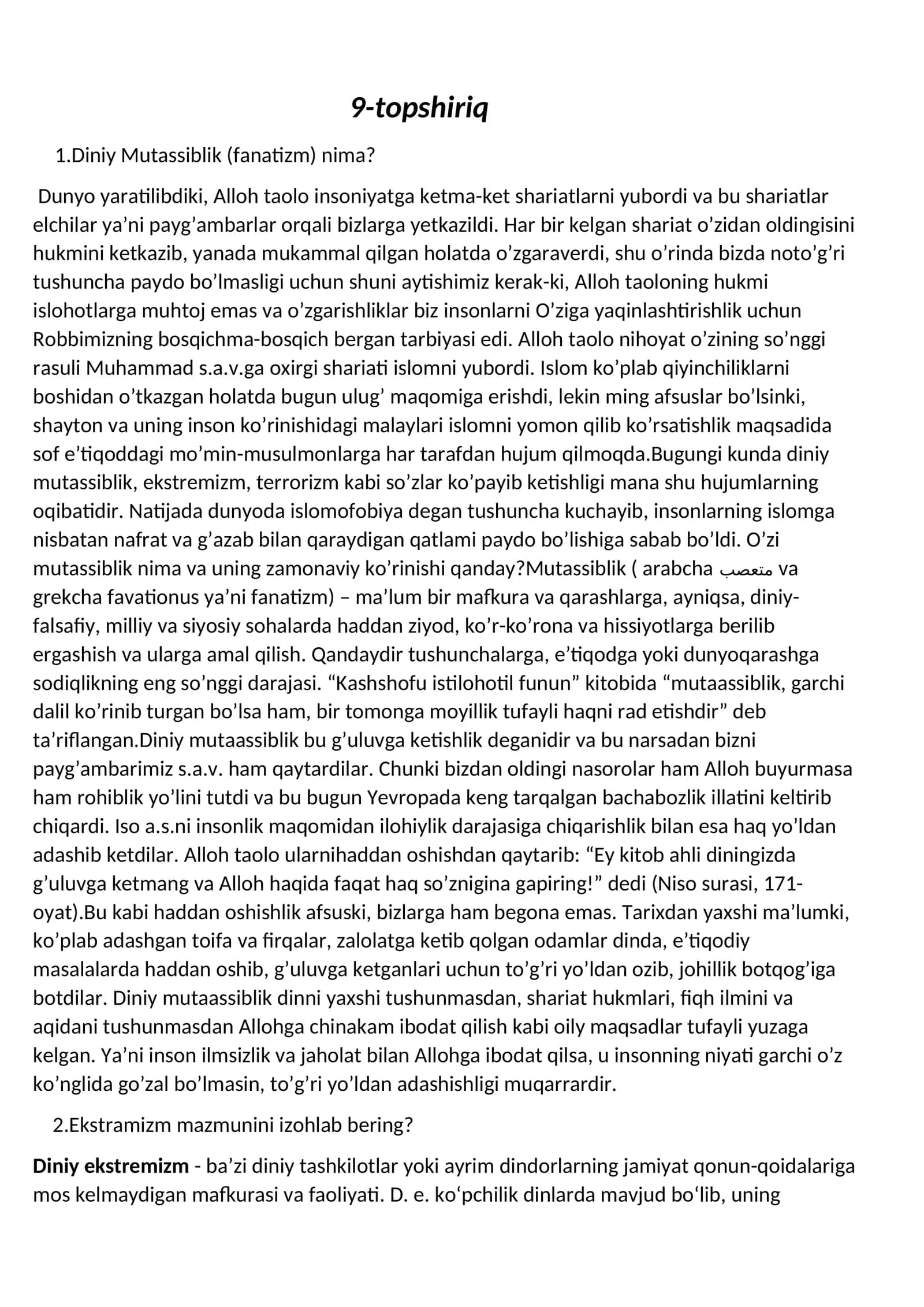 Diniy Mutassiblik (fanatizm) nima?