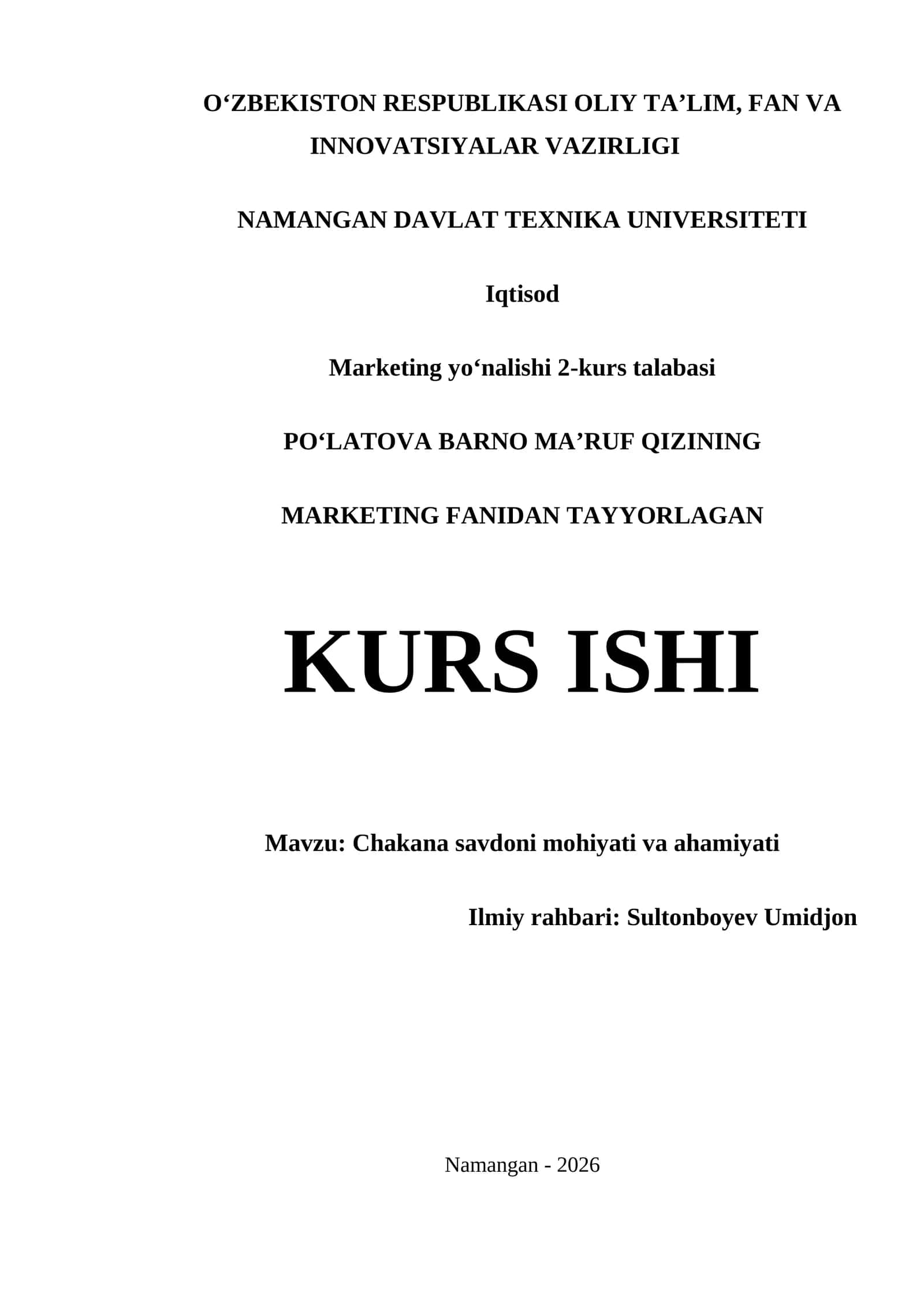CHAKANA SAVDONI MOHIYATI VA AHAMIYATI