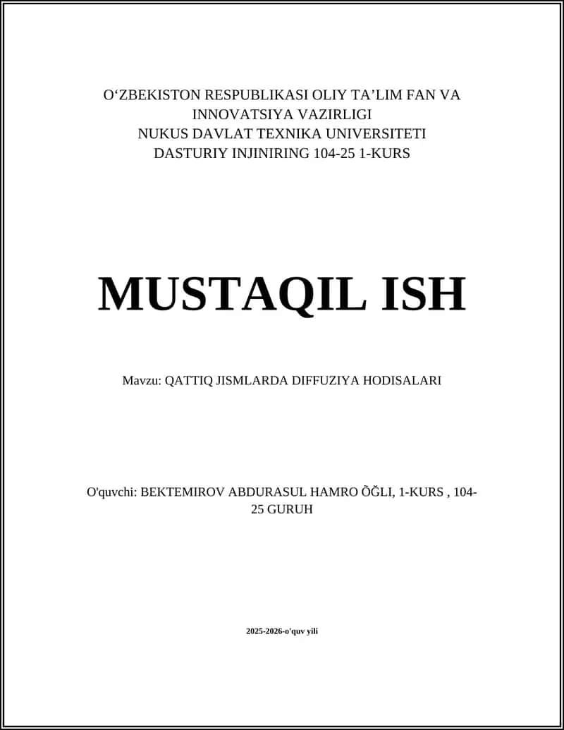 Qattiq Jismlarda Diffuziya Hodisalari