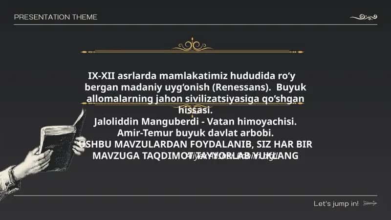 IX-XII asrlarda mamlakatimiz hududida ro‘y bergan madaniy uyg‘onish (Renessans). Buyuk allomalarning jahon sivilizatsiyasiga qo‘shgan hissasi