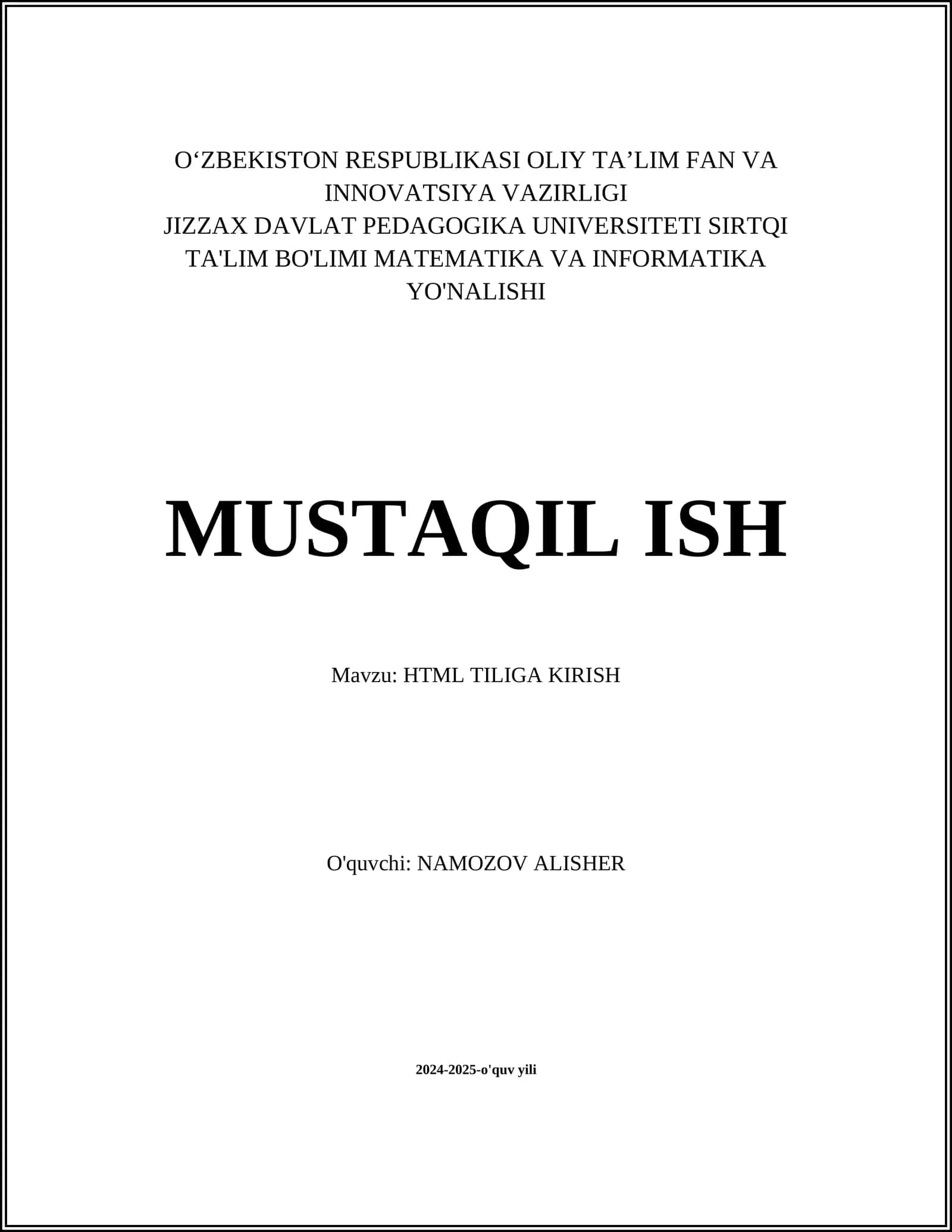 HTML TILIGA KIRISH