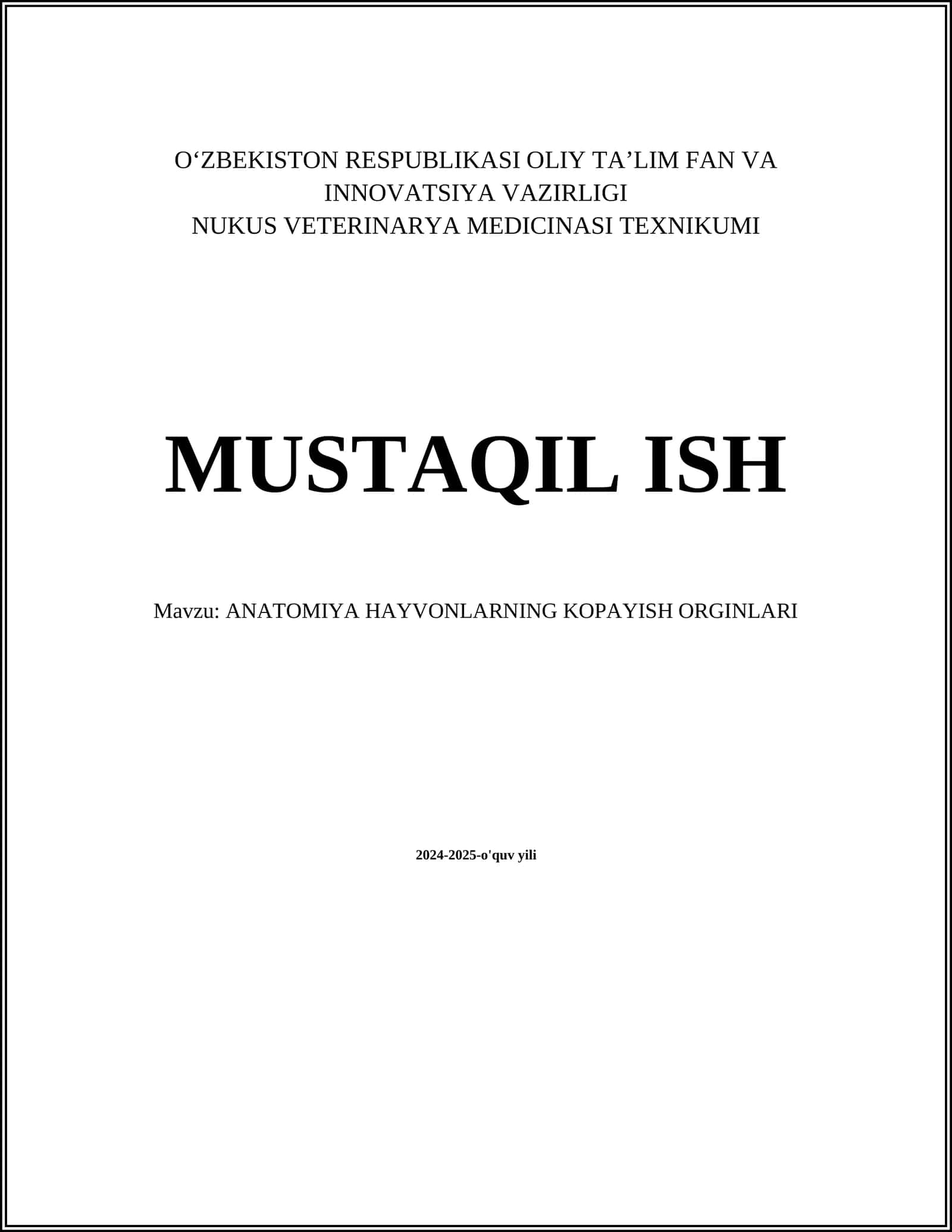 ANATOMIYA HAYVONLARNING KOPAYISH ORGINLARI