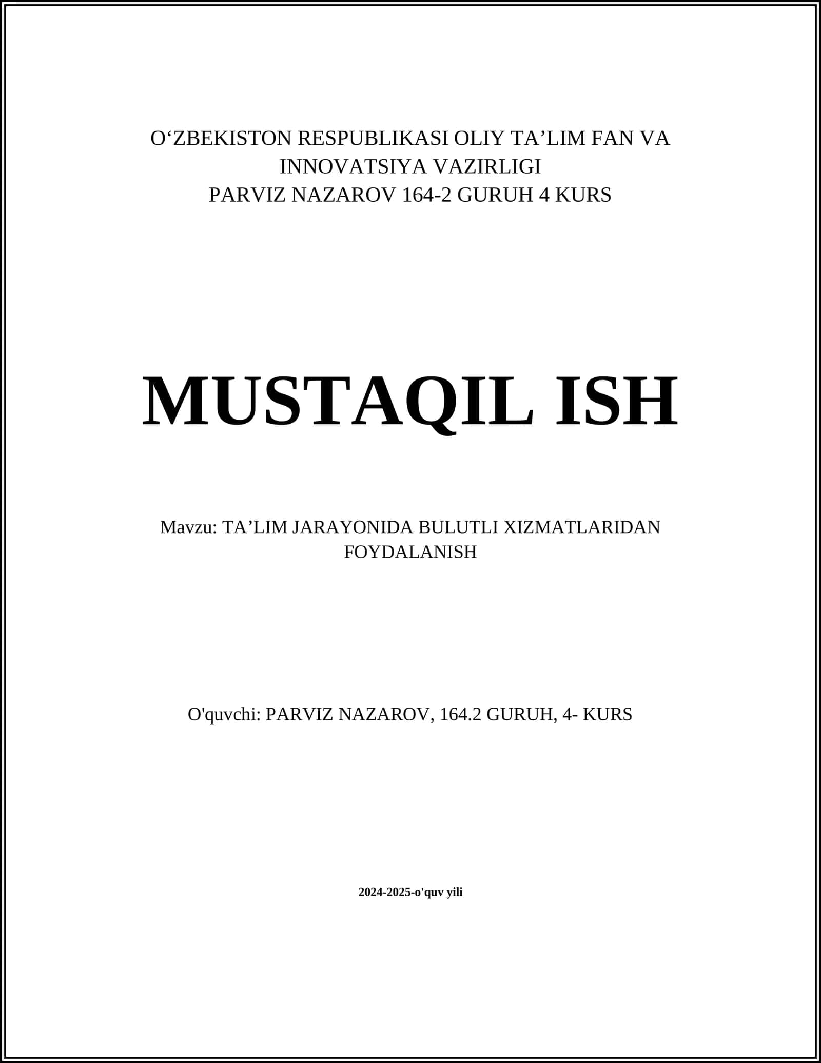TAʼLIM JARAYONIDA BULUTLI XIZMATLARIDAN FOYDALANISH