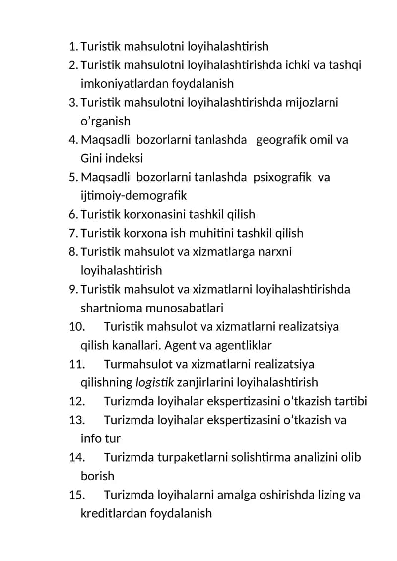 Turistik mahsulotni loyihalashtirish