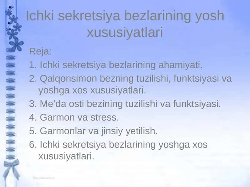 Ichki sekretsiya bezlarining yosh xususiyatlari