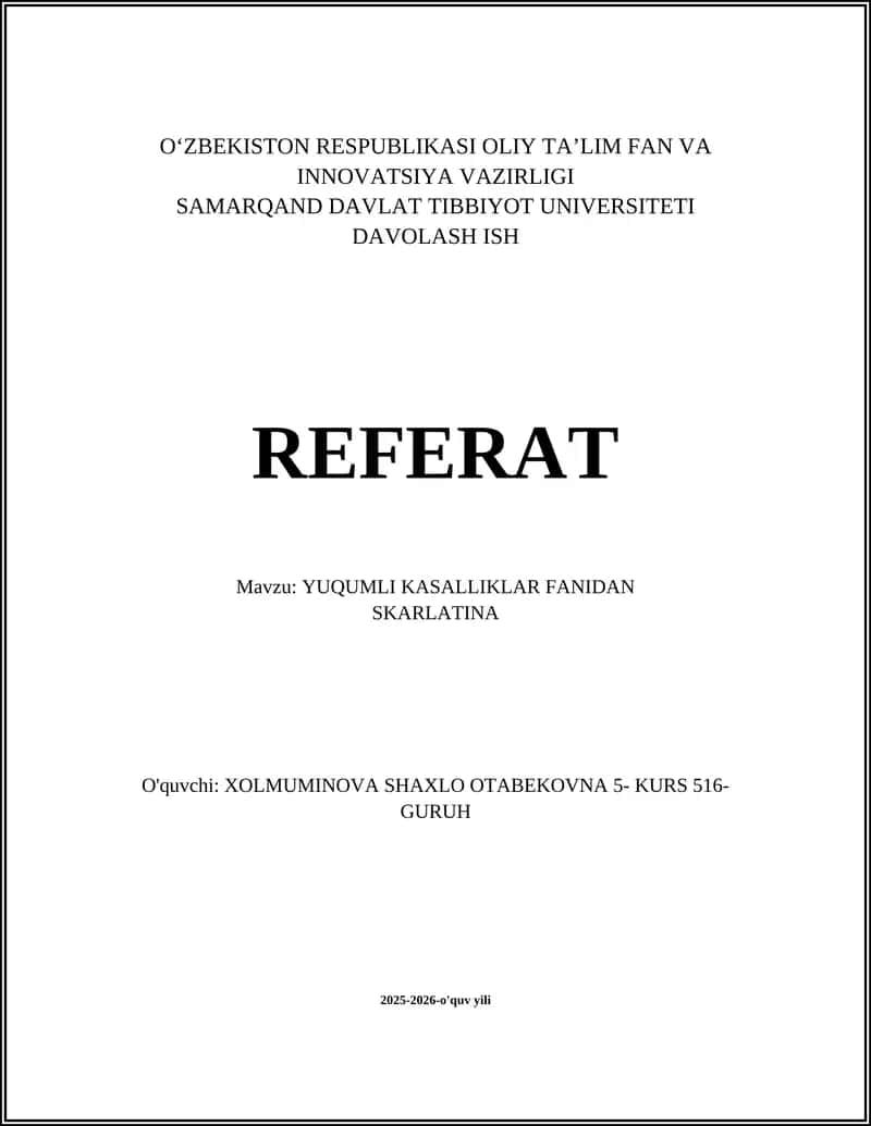 Skarlatina Davolash Referati