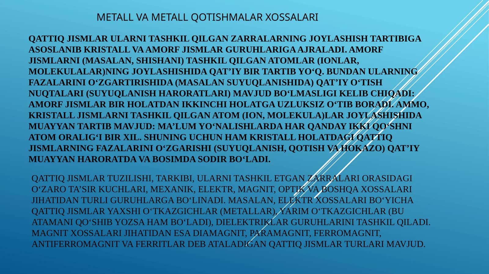 METALL VA METALL QOTISHMALAR XOSSALARI