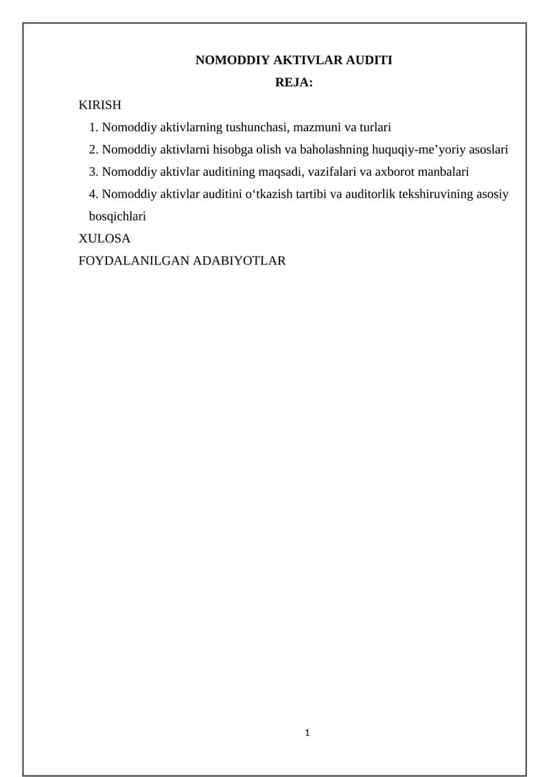 Nomoddiy aktivlar audit