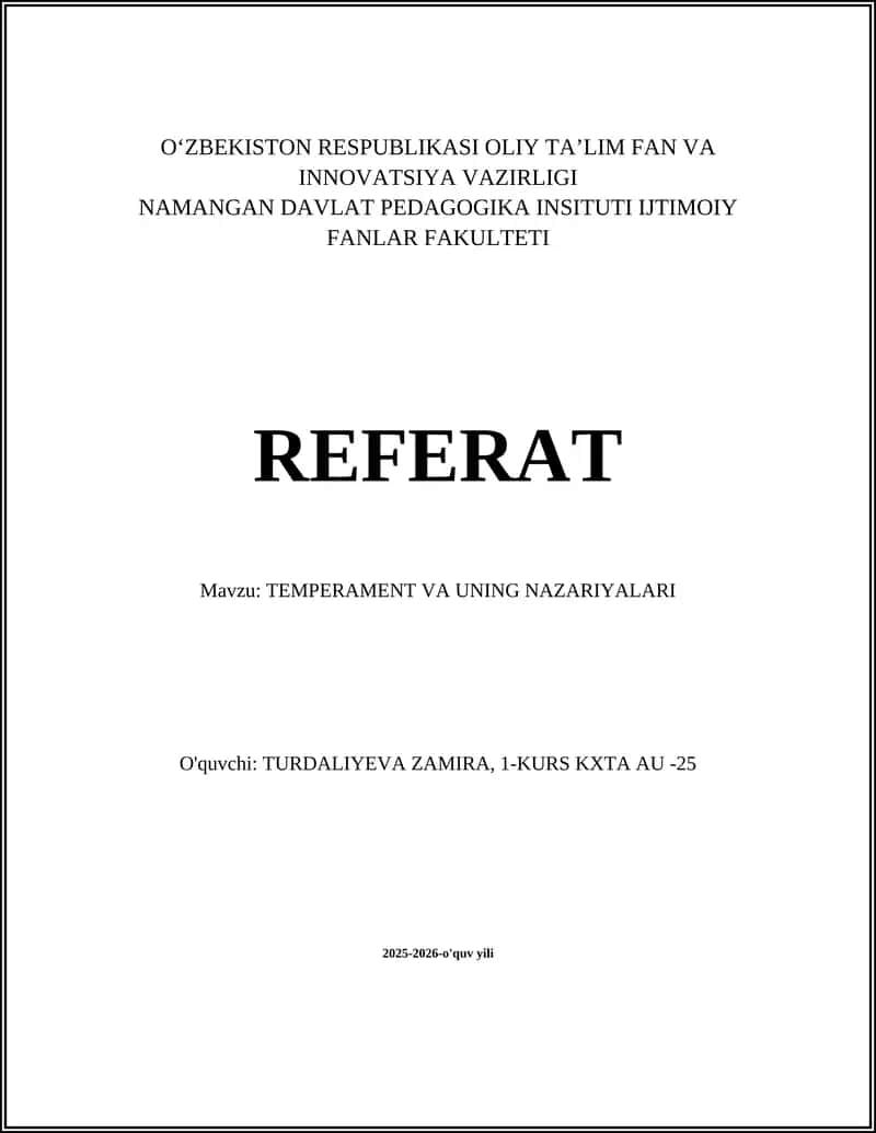 TEMPERAMENT VA UNING NAZARIYALARI