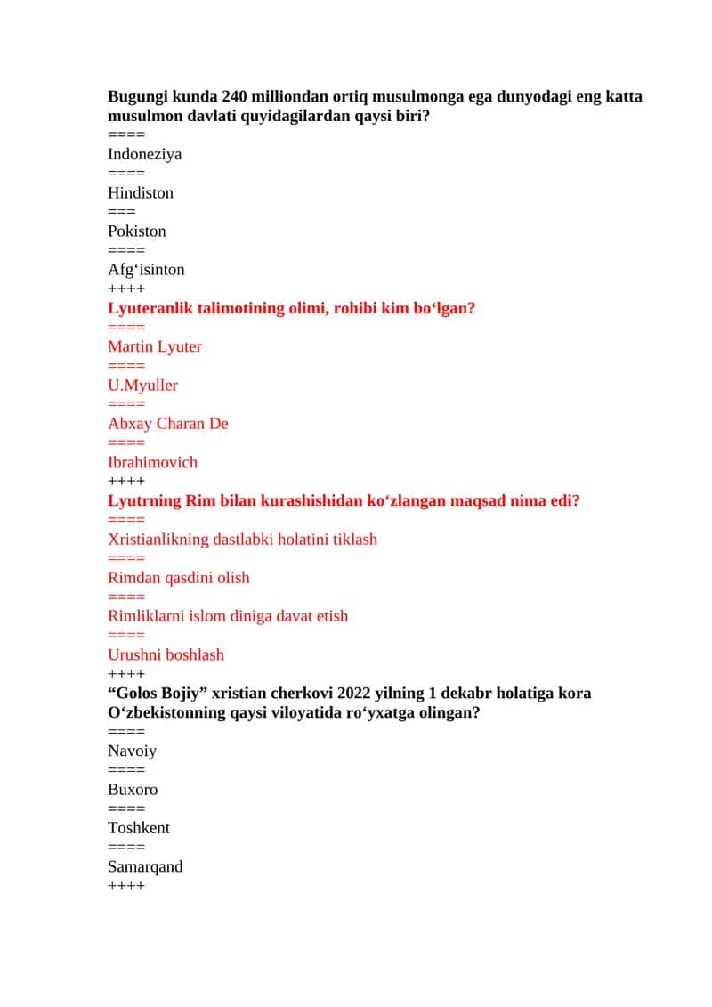 Dinshunoslik yakuniy test savollari