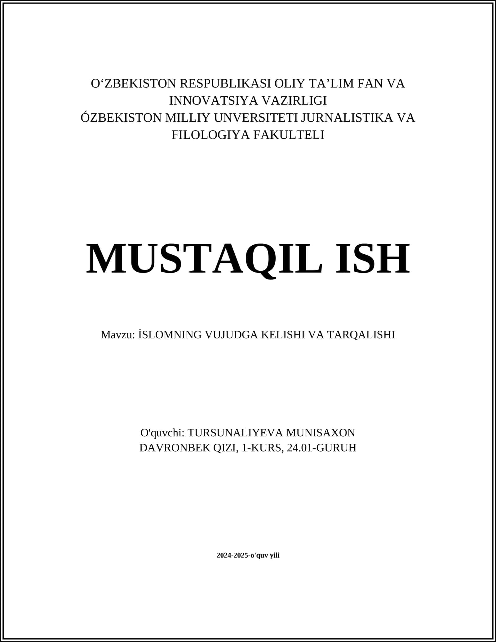 ISLOMNING VUJUDGA KELISHI VA TARQALISHI