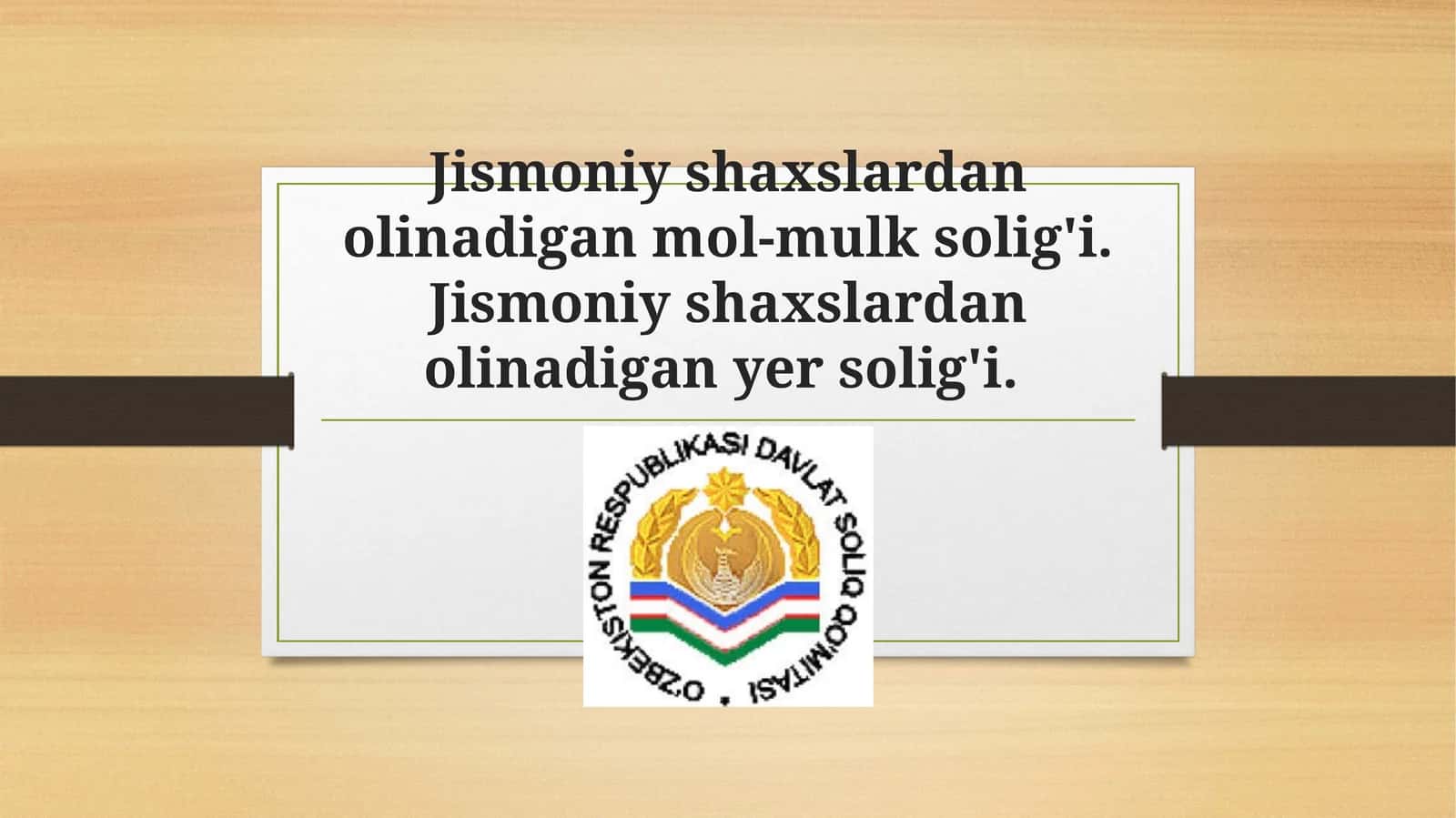 Taqdimot Jismoniy shaxslardan olinadigan mol-mulk solig'i. Jismoniy shaxslardan olinadigan yer solig'i.
