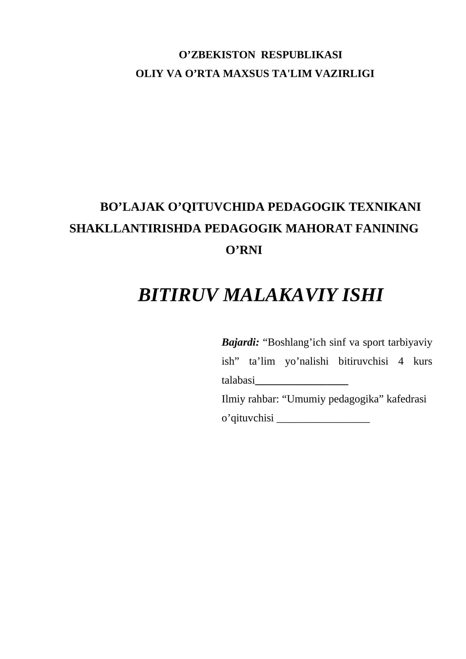 Boshlang’ich sinf va sport tarbiyaviy ish