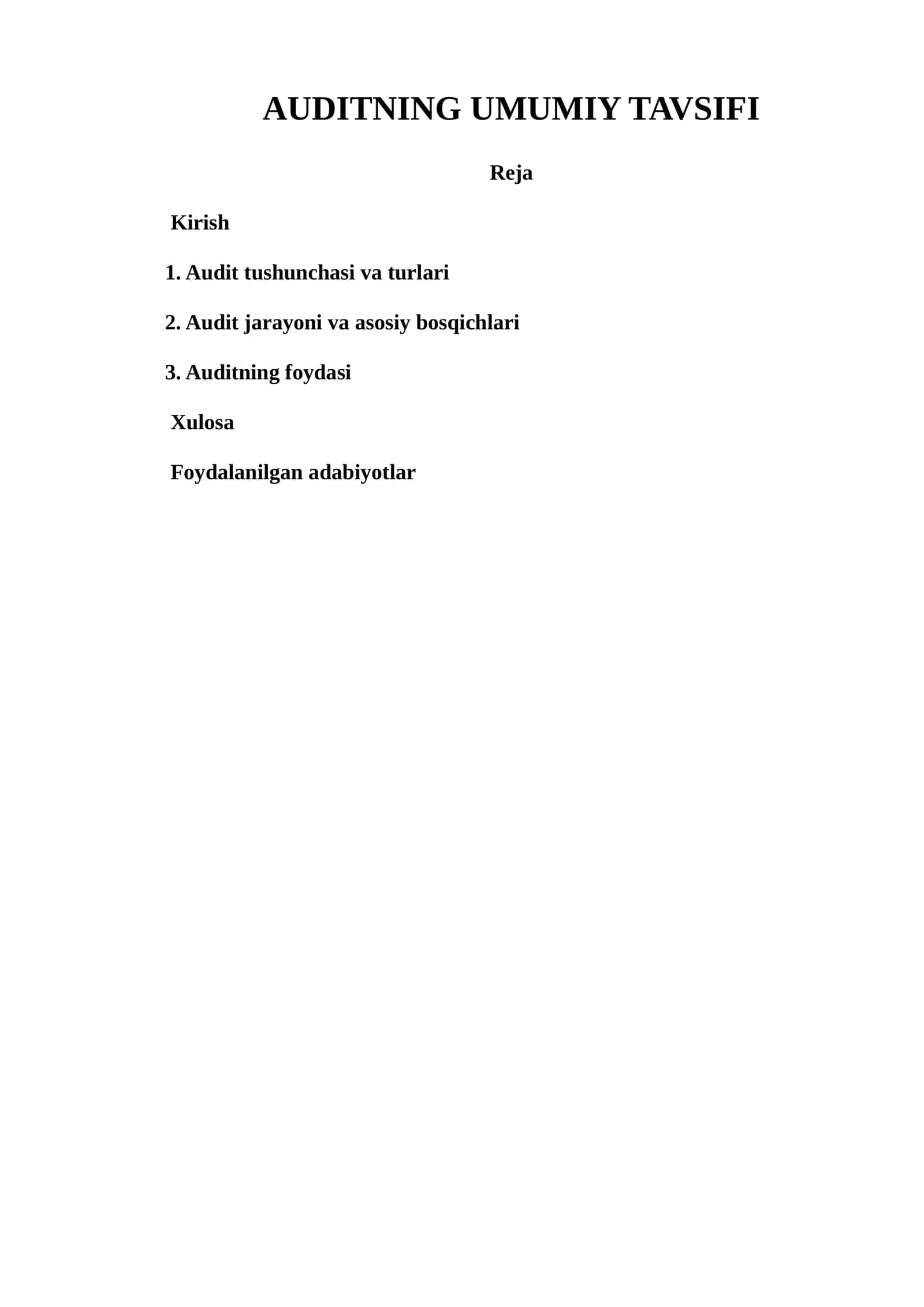 AUDITNING UMUMIY TAVSIFI
